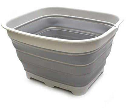 SAMMART 15L Zusammenklappbare Plastik Schüssel mit Ablaufstopfen - faltbares Waschbecken - tragbares Geschirrwaschbecken - platzsparendes Küchenregal (Grau)