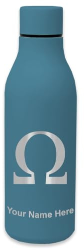 LaserGram Double Wall Stainless Steel Water Bottle, Omega Symbol, Personalized Engraving Included (Slate Blue)