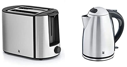 WMF Bueno Pro Toaster Edelstahl, Doppelschlitz Toaster mit Brötchenaufsatz, 870W & Stelio Wasserkocher Edelstahl 1,7l, elektrischer Wasserkocher mit Kalkfilter, 2400 W, Wasserstandsanzeige beleuchtet