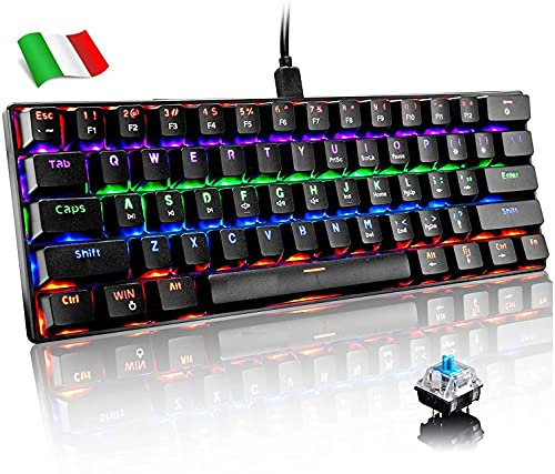 IDOR STORE Tastiera Meccanica Gaming RGB 62 Tasti, 100% Anti-ghosting Switches Blu, Retroilluminazione RGB con 16.8 milioni AY601 Tastiera da Gioco per PC,Mac, COMPATTA PS4 E PS5 ayout Italiano