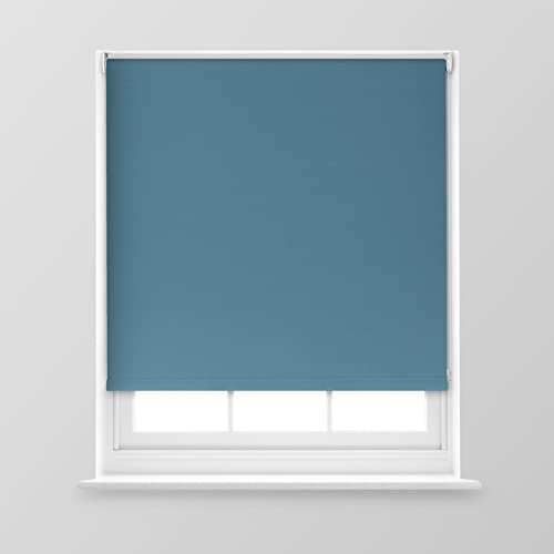 Trimmable Blackout Roller Blind - 2FT - BLUE STONE - 60cm(W) x 170cm(L) | Polyester Thermal Blackout Roller Blind with Trim-To-Size Fit, Blocks Light, Retains Warmth, Ideal for Bedrooms & Lounges