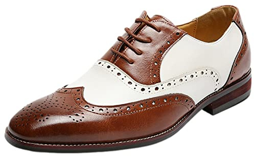 ANUFER Hombre Guapo Cuero de Microfibra Brogues Zapatos de Boda Bloques de Color Oxfords Formal Zapatos de Vestir Marrón SN070647 EU43