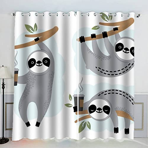 Aolity Vorhänge Ösen Gardinen Tiere des Regenwaldes Cartoon Faultier Verdunklungsvorhänge Wohnzimmer Schlafzimmer Kinderzimmer Mädchen Jungen Vorhänge Blickdicht 140 x 160 cm BxH