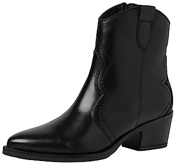 Tamaris Botines de Tacón para Mujer de Piel, Tacón Cuadrado, Cómodos, Negro, 39 EU