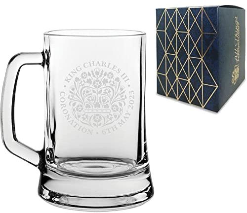 All Things Personalised Engraved Commemorative Coronation of the King Beer Mug Official Coronation Emblem Beer Mug to Commemorate the Coronation of King Charles III and The Queen Consort