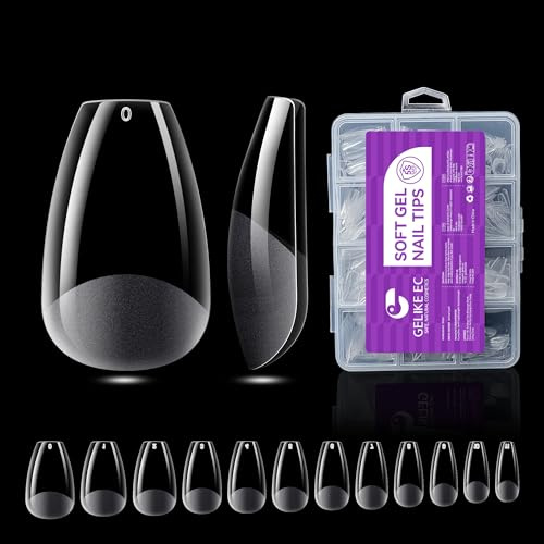 Kurze Coffin Weiche Nagelspitzen Transparent Abdeckung für DIY Maniküre | 240 Stück 12 Größen für Verschiedene Nagelbreiten Full Cover feilen und formen für Natürliche DIY Looks zuhause