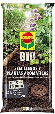 COMPO BIO Huerto Urbano Substrato Semilleros y Plantas Aromáticas, Sin turba, Apto para agricultura ecológica, 20 L