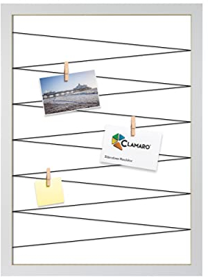 CLAMARO 'Collage Flex' Fotohalter 40x60 cm | Weiß Matt | Bilderrahmen Fotorahmen Collage mit Gummibändern und Foto Holzklammern | Ideal als Galerie für Fotos oder Postkarten