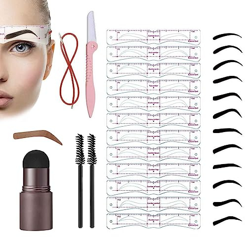 Instabrow Stencil Kit, Kit de pochoir Instabrow, Kit de pochoir Insta Brow, Kit de pochoir et de tampon pour sourcils, Kit de pochoir Trio pour sourcils, Pochoir pour sourcils (marron moyen)