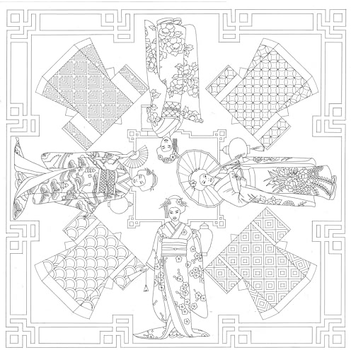 H Dupont DUPCARPW123C Seidentuch Schal Seide 90x90cm Geishas Weiß