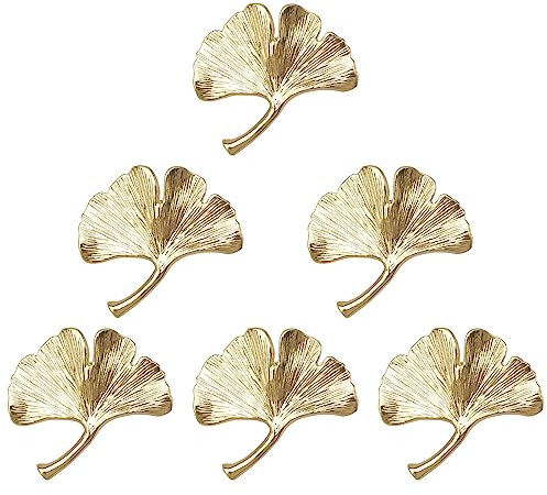 MOROBOR Ginkgo Schrankknöpfe aus massivem Metall, Schubladenknöpfe, kreative Dekoration für Schrank, Schublade, Regal, Möbel, klassisches Schrankzubehör, Gold, 6 Stück