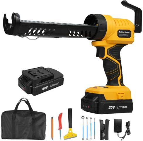 Hancaner Pistola de Cartucho a Batería 20 V,Pistola de Calafateo Electrica Inalámbrica,Pistola de Silicona de 5 Velocidades Ajustables,Empuje 1000-2500N,con Batería de 2,0 Ah y Cargador, 10 oz/300 ml