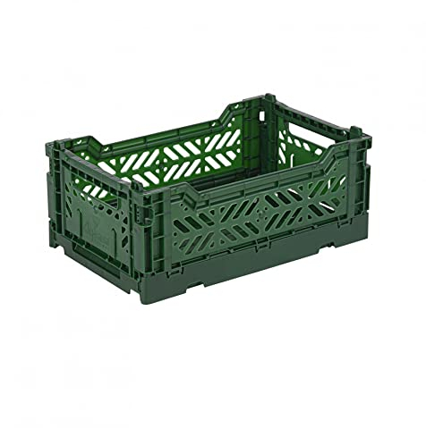 AYKASA Caisse pliante, solide en plastique, empilable, vert foncé, mini (27 x 17 x 11 cm)