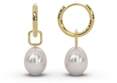 Perlenohrringe hängend Silber 925 und Gold/Rosegold vergoldet von AMOONIC | Damen Creolen klein mit Perlenanhänger, Perlen Tropfen Ohrringe mit Süßwasserperle, Schmuck Geschenk für Frauen Freundin