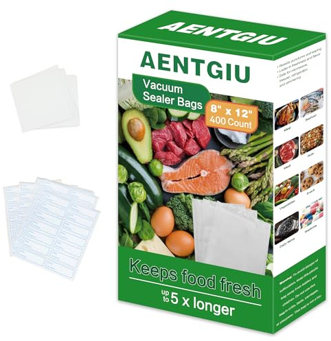 AENTGIU 400 Vacuum Sealer Storage Bags, 8x12 Inch Seal a Meal Bags, BPA Free Quart Bags, Compatible with All Heat Vacuum Sealers Machine, Heavy Duty, Ideal for vac storage, Meal Prep or Sous Vide