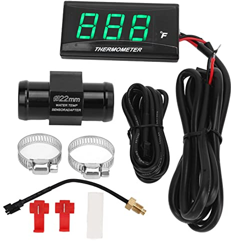 Jauge de Température D'eau de Moto, Thermomètre à Eau Numérique Jauge de Température Fahrenheit, Jauge de Température D'eau LED DC 12 V avec Adaptateur de Capteur de Température