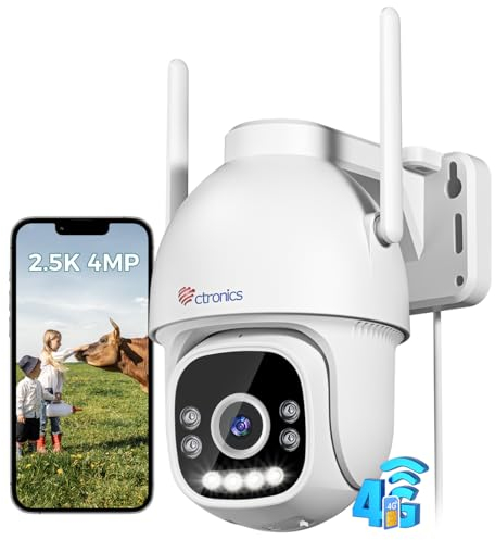 Ctronics 2.5K 4MP 3G/4G LTE Caméra de Surveillance Extérieure avec Carte Sim, PTZ IP Caméra Détection Humaine, Suivi Automatique, Vision Nocturne Couleur 30M, Audio Bidirectionnel, IP66