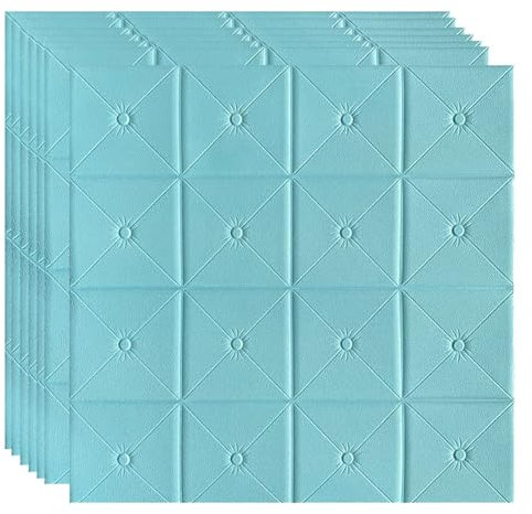 HAILM Wandverkleidung Aussen, Selbstklebende Wandpaneele Abziehen Und Kleben, Verdickte wasserdichte 3D-Tapete Für Wohnzimmer, Schlafzimmer, Badezimmer Wandfliesen (70 X 70 cm, 10 Stück),Blau