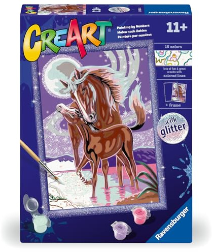 Ravensburger - CreArt D Classic-serien: Ston och Glitter, måla efter siffror, innehåller en förtryckt bräda, en pensel, färger och tillbehör, kreativt spel för pojkar och flickor 9+ år