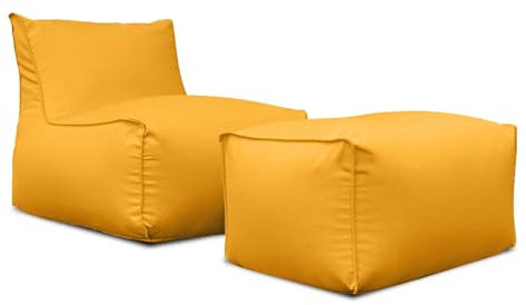Deshome - Gartensessel mit Fußhocker, Sitzsack für den Garten wasserabweisend, Abnehmbarer Bezug: Bean Bag Chair Sessel mit Polsterung, Design Light Pouf Gelb