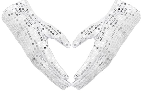 Lusofie Pailletten Handschuhe Glitzer Silber Strass für Damen Performance Tanz Glitzer Handschuhe Kostüm Party Accessoires Modisch Halloween Kostüm Handschuhe Pailletten