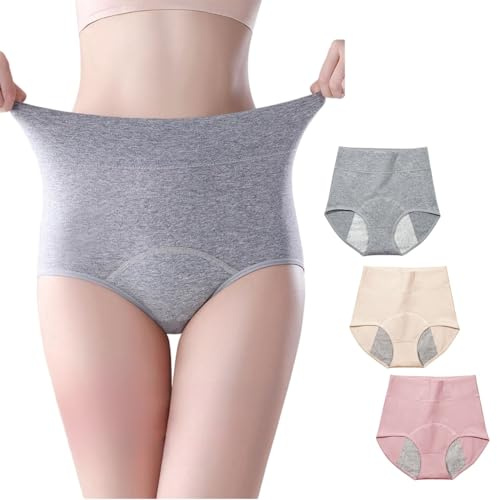 Ropa interior lavable para mujer para incontinencia, paquete de 3, bragas de cintura alta a prueba de fugas