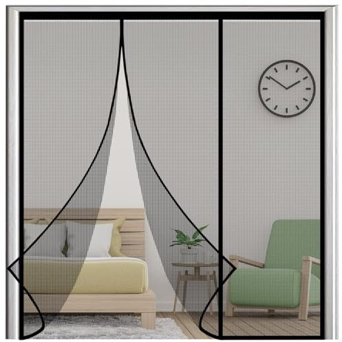 Mosquitera Ventanasmagnetica, 215x245cm Ventanasde Malla Corredera cortina para del Balcón Corredor ContraVentanas con Anti Mosquito Insecto Se Cierra Automáticamente Negro