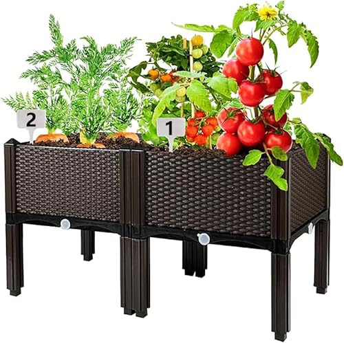 Generic 2Pcs Raised Garden Bed with Legs, Elevated Plastic Planter Box for Outdoor Plants, Flowers, Vegetables and Herbs