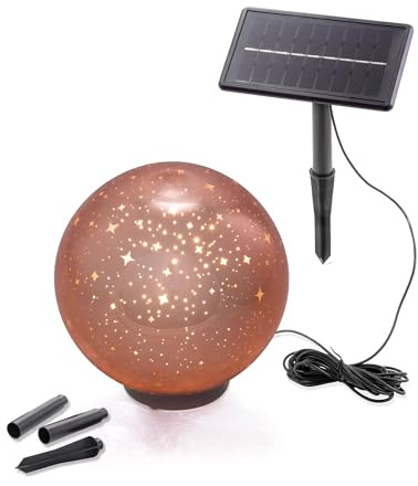Esotec LED Solarkugel Magic Stars, D=20cm, Sterne Projektion, Farbe Kupfer, Akku, USB Ladekabel, 60 LEDs, Bodenleuchte, Dekoleuchte, Solarleuchte, Kugelleuchte, außen, wetterfest, Winterfest, 103011