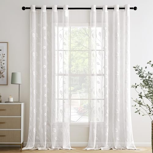MIULEE Gardinen Voile Vorhänge mit Ösen Paneelvorhang für zu Hause, Wohnzimmer und Schlafzimmer 2er Set Weiß 260x140 cm