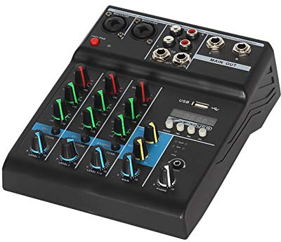 CVNIMV Mesas de Mezclas de Estudio, Nuevo Mezclador de Audio Profesional 2020, Consola de Mezcla de Sonido Bluetooth de 4 Canales para Karaoke, Tarjeta de Sonido incorporada, EF