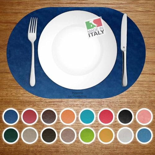 OGGETTANDO: SET 12 pz personalizzabili tovagliette lavabili americane tovagliette ecopelle lavabile antimacchia, per casa, cucina, ristorante, hotel CHIC (Blu pelle, 12pz - M)