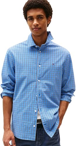 Tommy Jeans Uomo Camicia Poplin Regular Fit, Blu (Copenhagen Blue Medium Check), M
