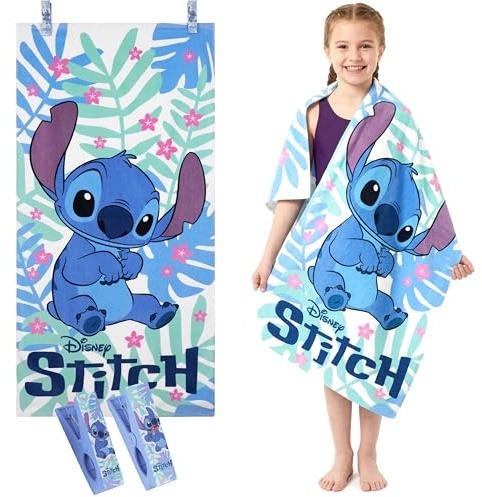 Disney Stitch Beach Towel for Kids Cotton Bath Towels with 2 Clothes Pins Travel Swimming Quick Dry Towel Beach Vacation Essentials