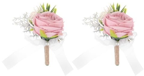 QUARKZMAN 2 STK. Bräutigam Anstecksträuße Rose Anstecksträuße Pins 10 cm x 11 cm für Männer Hochzeit Zeremonie Jubiläum Formelles Abendessen Party Anzug Dekoration Pink