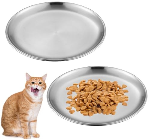 2 Pcs Stainless Steel Cats Bow, Shallow Small Flat Pets Food Bowls, Cat Dishes for Food and Water Bowls, Relief Whisker Fatigue Cats Dishes, Small Pets Food Bowls Whisker Shallow Food Metal Dish