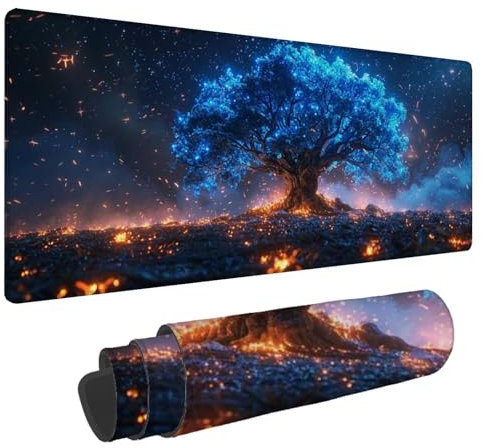 Alfombrilla Raton Árbol Alfombrilla Ratón XXL 1600x800x3mm Mouse Pad Azul Mousepad Gaming, con Bordes Cosidos Impermeable Desk Mat Grande, Mejora la precisión y la Velocidad for Ratón y Teclado N-450