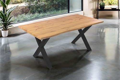 SAM Esstisch Josy 180x90 cm Holz Wildeiche-Optik X-Gestell schwarz