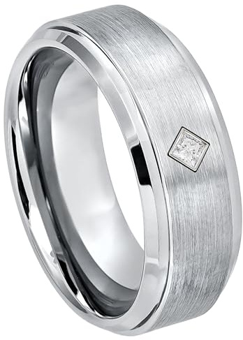 Jewelry Avalanche 0.05ct Princess Cut Moissanite Cobalt Wedding Band - Stepped Edge Cobalt Chrome Mens Anniversary Ring