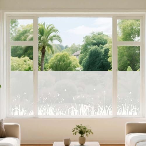Dandelion No Glue Static Cling, Opaque Privacy Glass Sticker 45 x 200 cm, Frosted Window Film with Two Scrapers, Suitable for Home Kitchen Living Room, Removable, Reusable