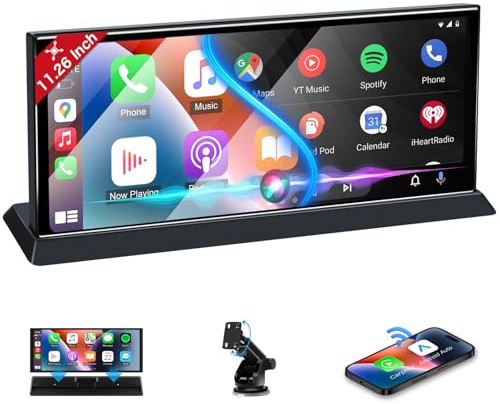 11,26 Pulgadas Pantalla Carplay Coche, Pantalla para Coche con Soporte Único CarPlay & Android Auto Inalámbricos, Car Play Co.che para Navegación GPS Control por Voz Bluetooth Enlace Espejo