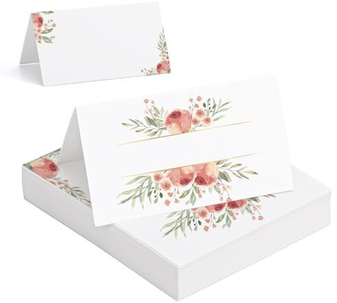60 Stück Tischkarten Hochzeit - Namensschilder Hochzeit Platzkarten zum Selbst Beschriften Blumen Tischdekoration Namenskärtchen Tischkarten für Geburtstag, 110x85mm