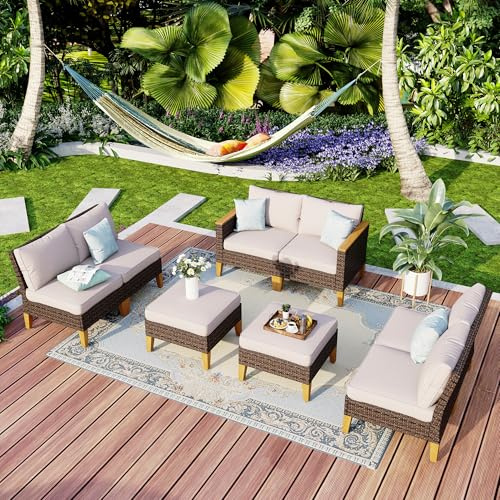 MFSTUDIO Polyrattan Gartenmöbel, Gartenlounge Outdoor, Wetterfest | Aktualisierte Rippen, 20% Dicker als Andere, Cushion PRO Fabric Wasserdicht, Leicht zu Reinigen. Gartenmöbel Wetterfest