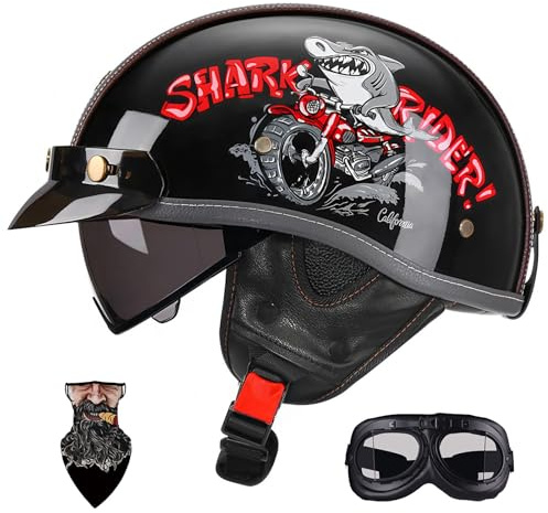 HALYING Retro Motorrad Halbschalenhelm mit ECE-Zulassung, Leicht 750g Chopper/Moped/Roller Helm für Herren Damen, Doppelte Lüftungsschlitze, Abnehmbarer Schirm Ohrenpolster, XXL 57-64cm
