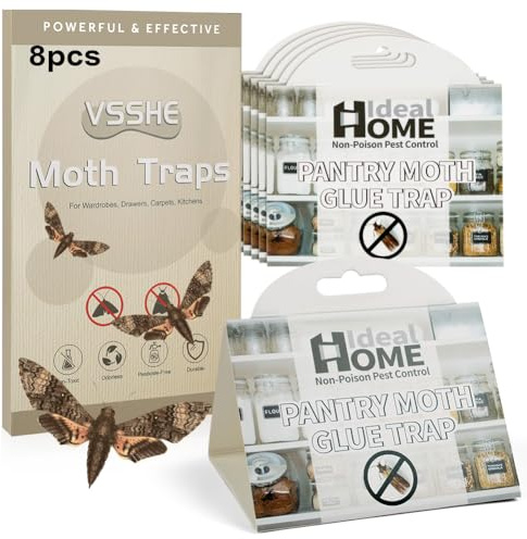 vsshe Lebensmittelmotten Falle, 8 Stück Mottenfalle Lebensmittel, insektizidfreie Pheromonfalle mit maximaler Lockwirkung, Alternative zur Mottenfalle, Effektive Klebefallen von Lebensmittelmotten