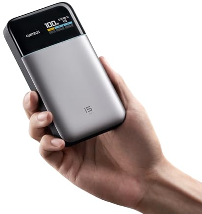 CUKTECH 15 Air 100W 15000mAh Batterie Externe avec Écran TFT, Certifiée CCC | 3 Ports, GaN Slim 21mm, Nouvelle Tech Batterie, Câble 240W, Approuvé Avion, IgnifugeV0, Pour MacBook/iPad/iPhone17&16/Samsung