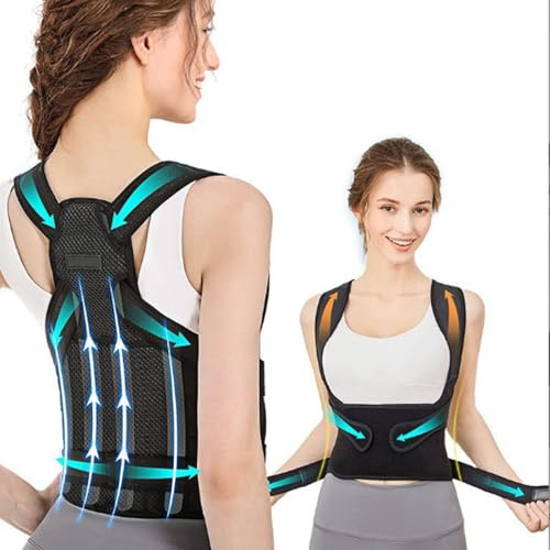 Netupett Posture Corrector for Women and Men: Back Support Brace Relieve Upper Back Shoulders Pain (Black, Medium)