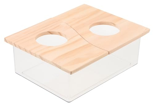 GLEAVI Transparente Acryl Hamster Sandbadewanne mit Holzrahmen Atmungsaktives und Geruchloses Sandbecken für Kleintiere Hamsterzubehör für Bade und Toilettenbereich