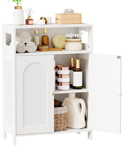 BEWISHOME Bathroom Storage Cabinet, Bathroom Floor Storage Cabinet, Freestanding Bathroom Cabinet with Double Doors and Adjustable Shelves, White 11.8 D x 23.6 W x 33.5 H YYG12W