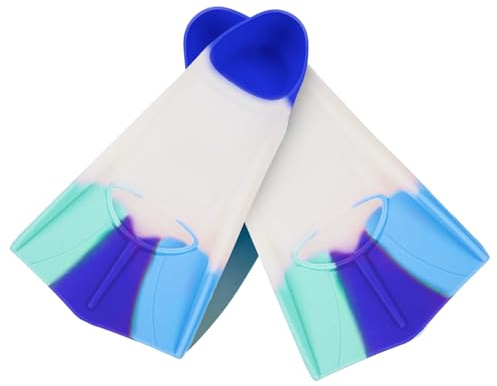 Pinne per bambini, pinne da nuoto per bambini, 100% silicone, pinne corte, per allenamento in acque libere, snorkeling, immersioni per principianti (blu e bianco, S)